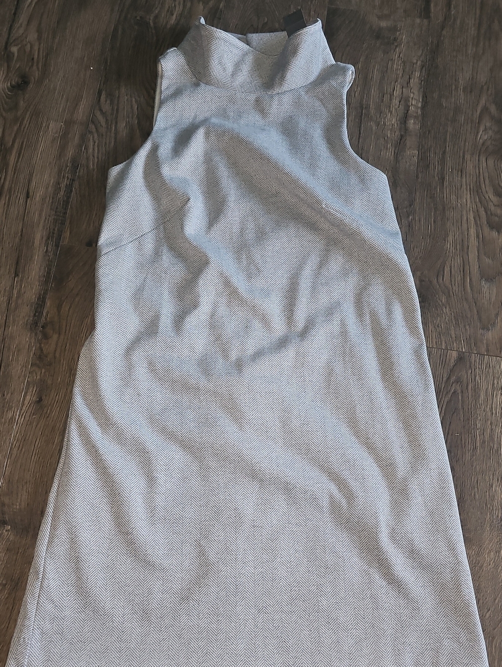 NWT Ann Taylor Dress Sleeveless Mock Neck Mini Gray Herringbone Small Petite